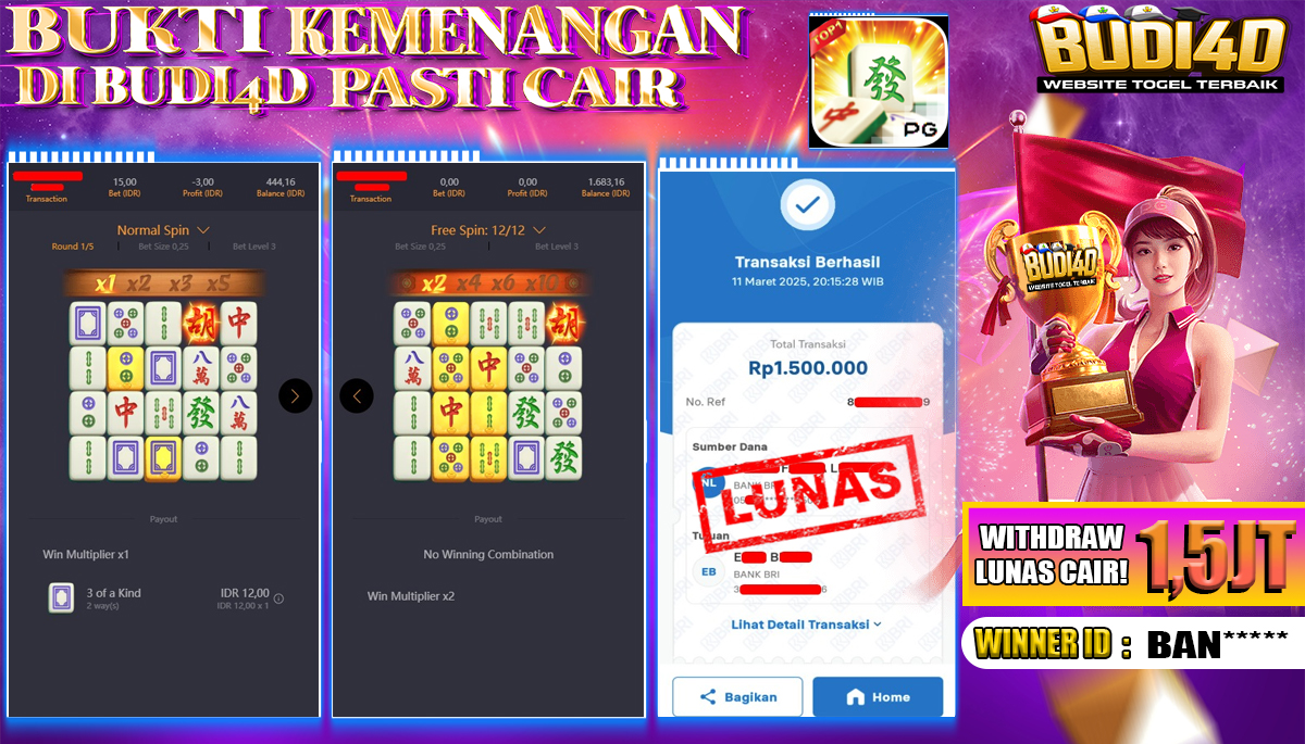 BUDI4D JACKPOT SLOT PGSoft Mahjong Ways Rp.1.500.000,- LUNAS