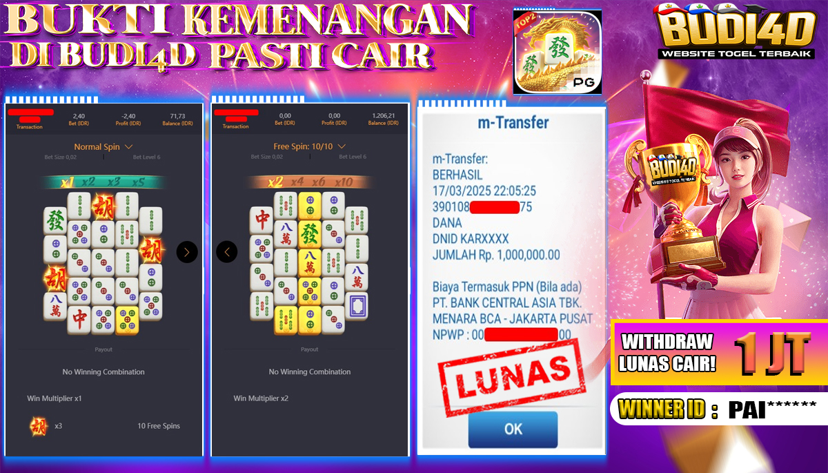 BUDI4D JACKPOT SLOT PGSoft Mahjong Ways 2 Rp.1.000.000,- LUNAS