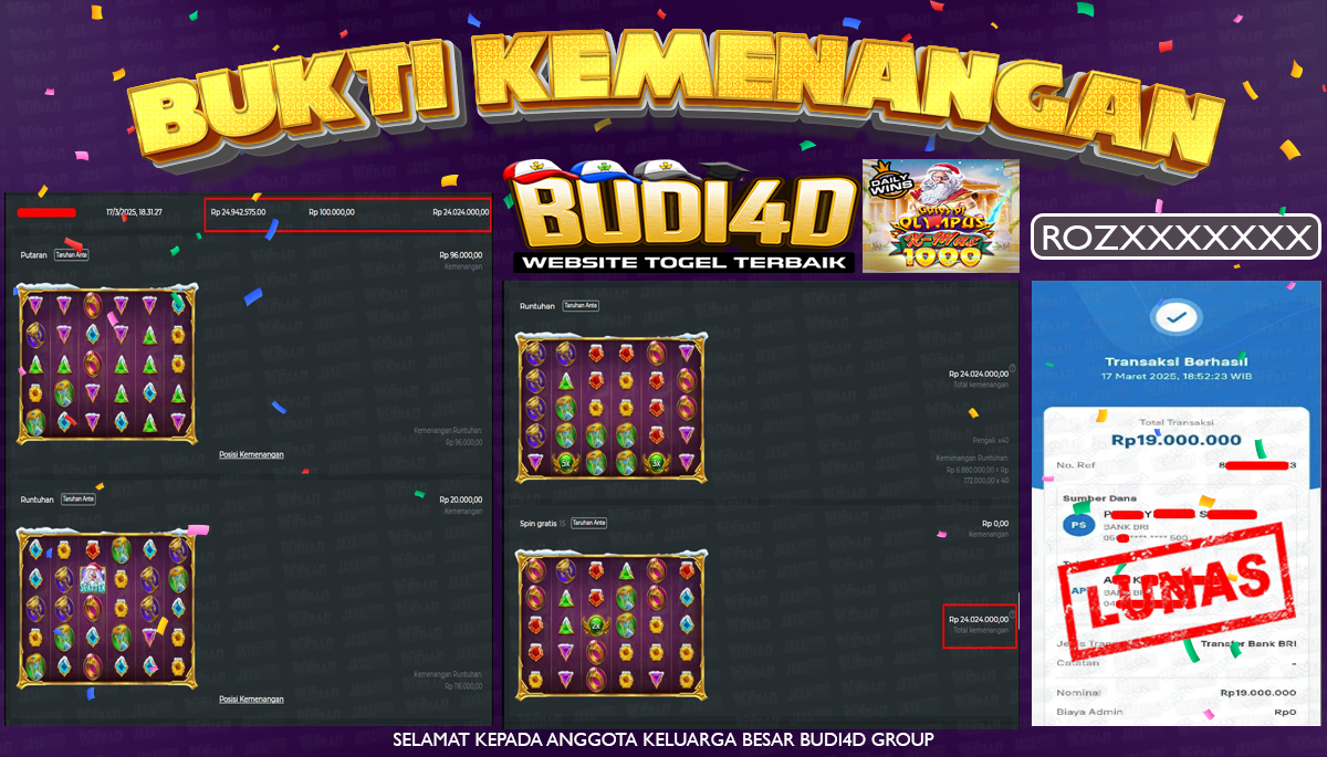 BUDI4D JACKPOT SLOT Pragmatic Play Gates of Olympus Xmas 1000 Rp.19.000.000,- LUNAS