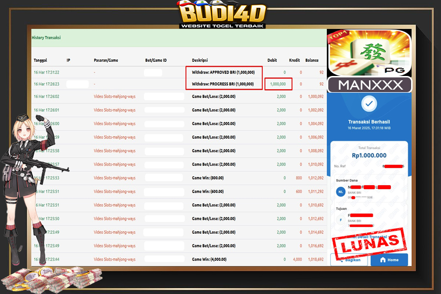 BUDI4D JACKPOT SLOT PGSoft Mahjong Ways Rp.1.000.000,- LUNAS