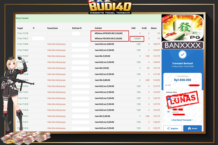 BUDI4D JACKPOT SLOT PGSoft Mahjong Ways Rp.1.500.000,- LUNAS