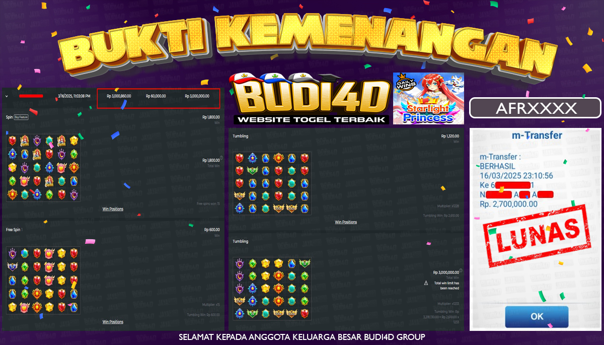 BUDI4D JACKPOT SLOT Pragmatic Play Starlight Princess Rp.2.700.000,- LUNAS