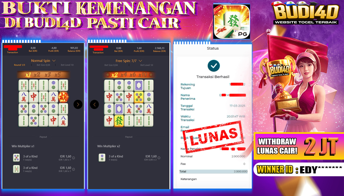 BUDI4D JACKPOT SLOT PGSoft Mahjong Ways Rp.2.000.000,- LUNAS