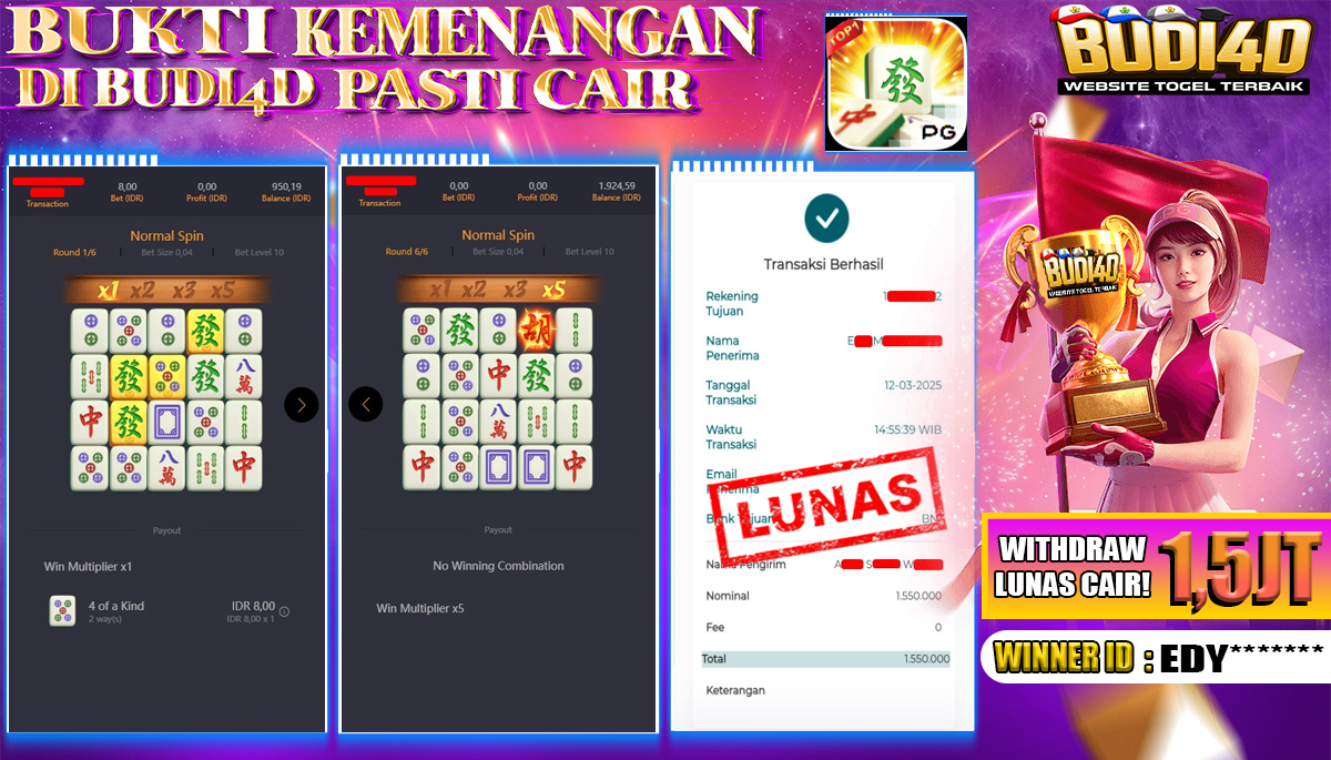 BUDI4D JACKPOT SLOT PGSoft Mahjong Ways Rp.1.550.000,- LUNAS