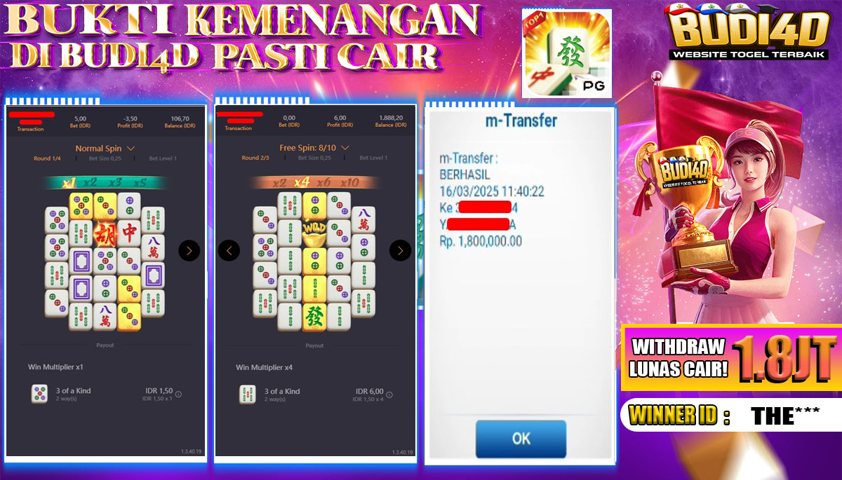 BUDI4D JACKPOT SLOT PG SOFT MAHJONG WAYS Rp.1.800.000,- LUNAS