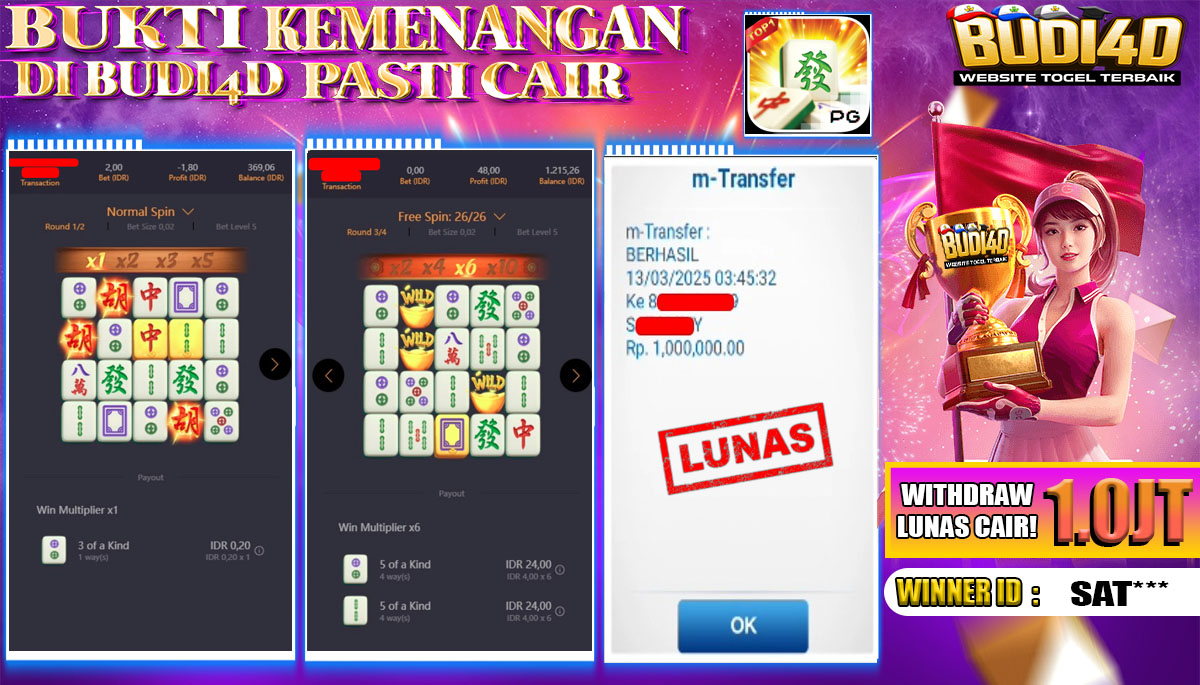 BUDI4D JACKPOT SLOT PGSoft Mahjong Ways Rp.1.000.000,- LUNAS