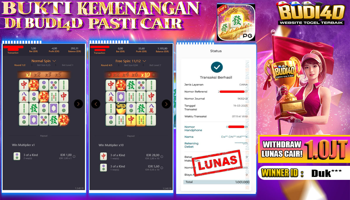 BUDI4D JACKPOT SLOT PG SOFT MAHJONG WAYS Rp.1.001.000,- LUNAS