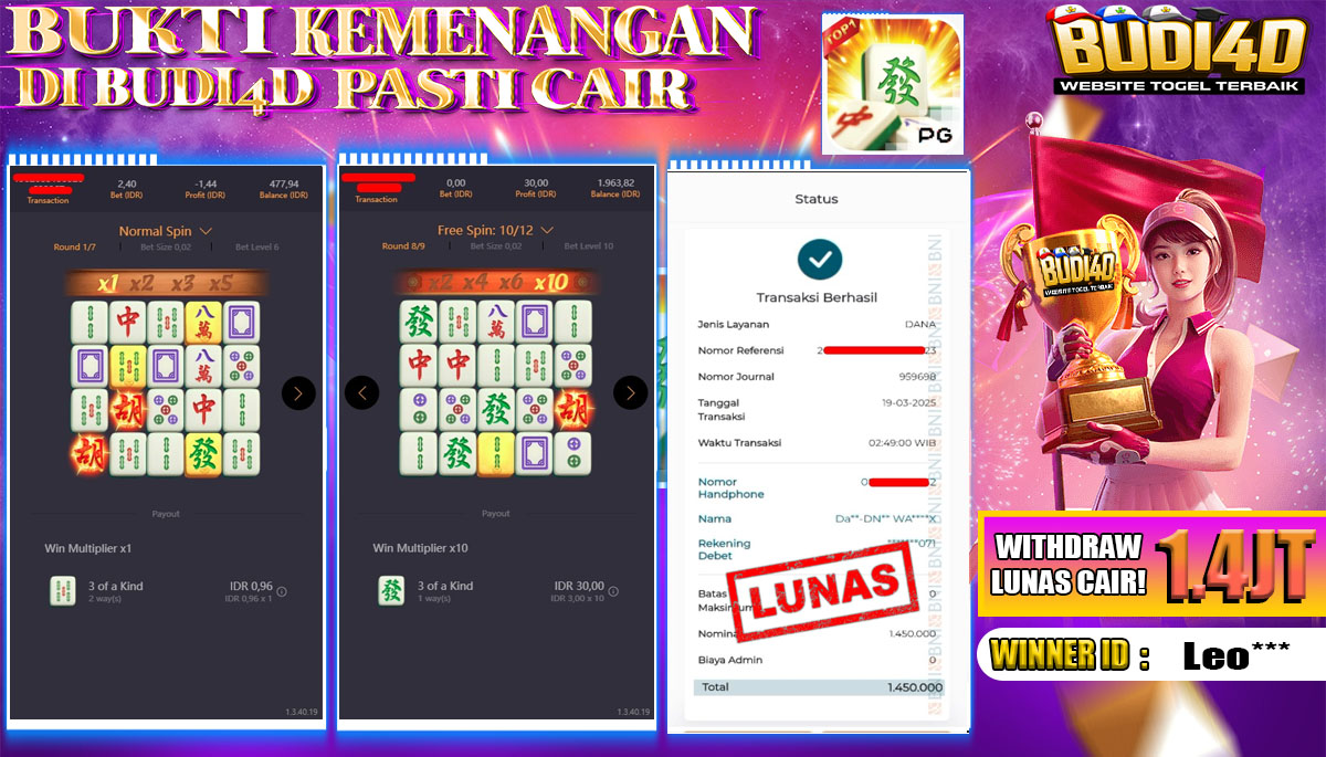 BUDI4D JACKPOT SLOT PG SOFT MAHJONG WAYS 1 Rp.1.450.000,- LUNAS