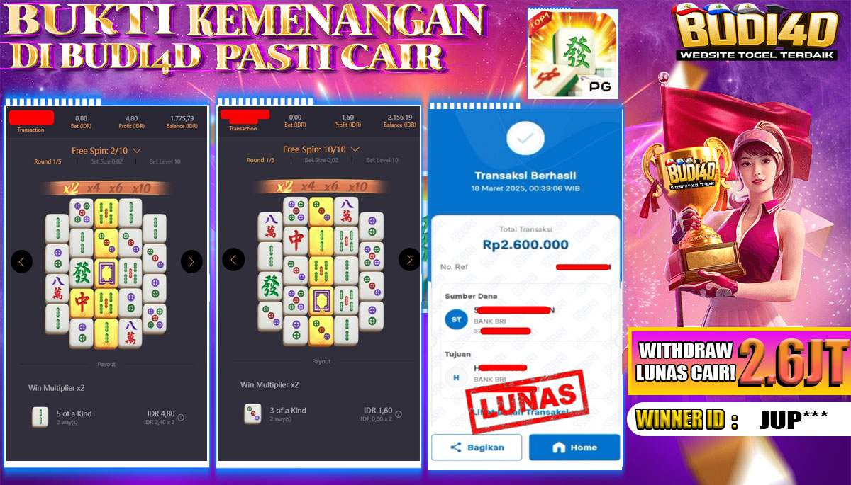 BUDI4D JACKPOT SLOT PG SOFT MAHJONG WAYS 2 Rp.2.600.000,- LUNAS