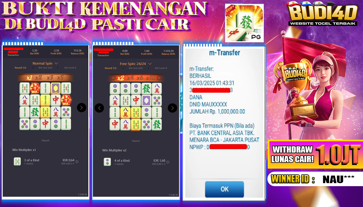 BUDI4D JACKPOT SLOT PG SOFT MAHJONG WAYS Rp.1.000.000,- LUNAS