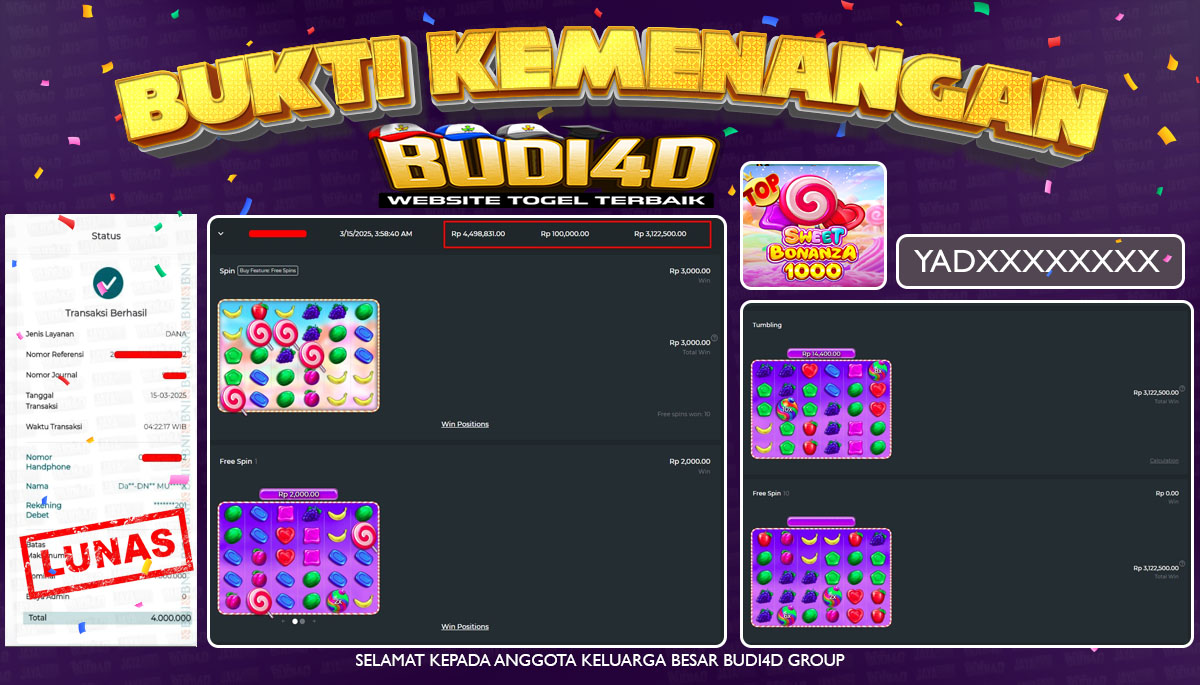 BUDI4D JACKPOT SLOT Pragmatic Play Sweet Bonanza 1000 Rp.4.000.000,- LUNAS