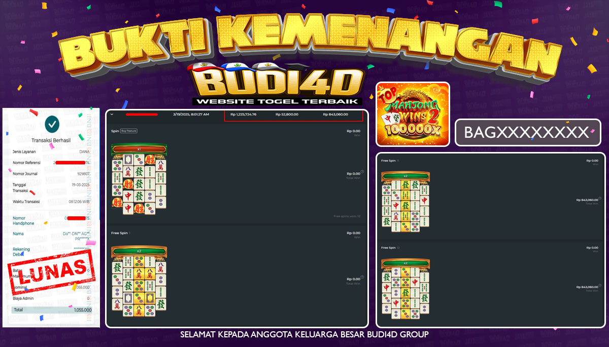 BUDI4D JACKPOT SLOT PRAGMATIC PLAY MAHJONG WINS 2 Rp.1.055.000,- LUNAS