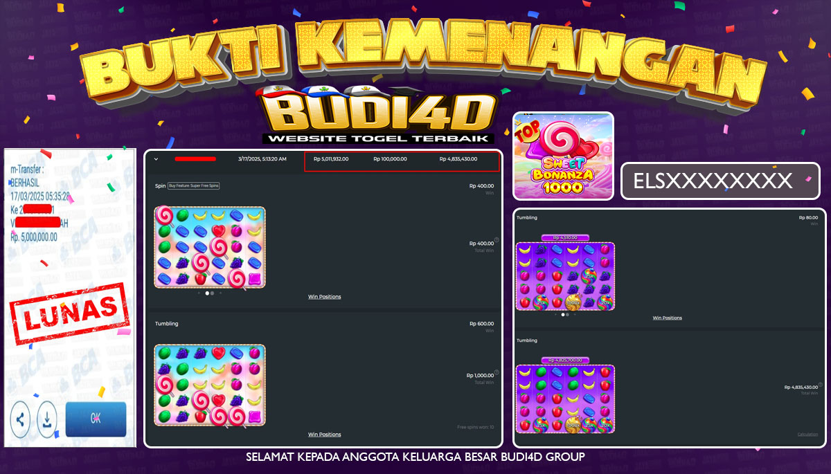 BUDI4D JACKPOT SLOT Pragmatic Play Sweet Bonanza 1000 Rp.5.000.000,- LUNAS