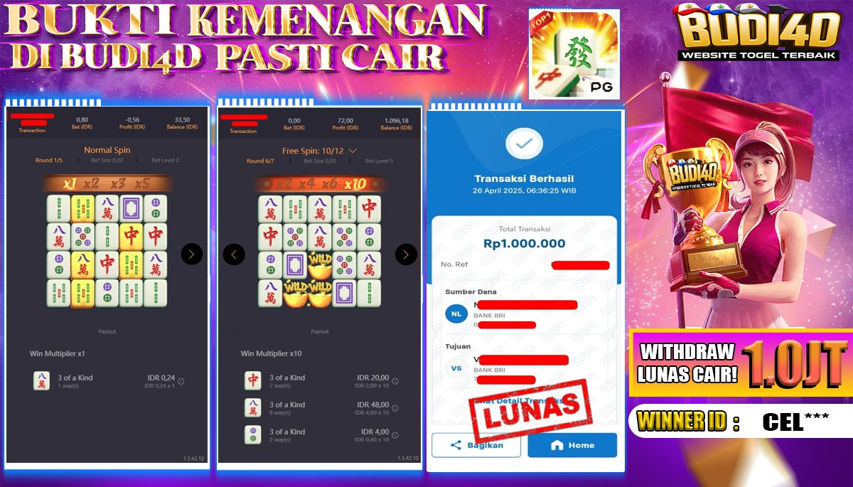 BUDI4D JACKPOT SLOT PGSOFT MAHJONG WAYS 1 Rp.1.000.000,- LUNAS