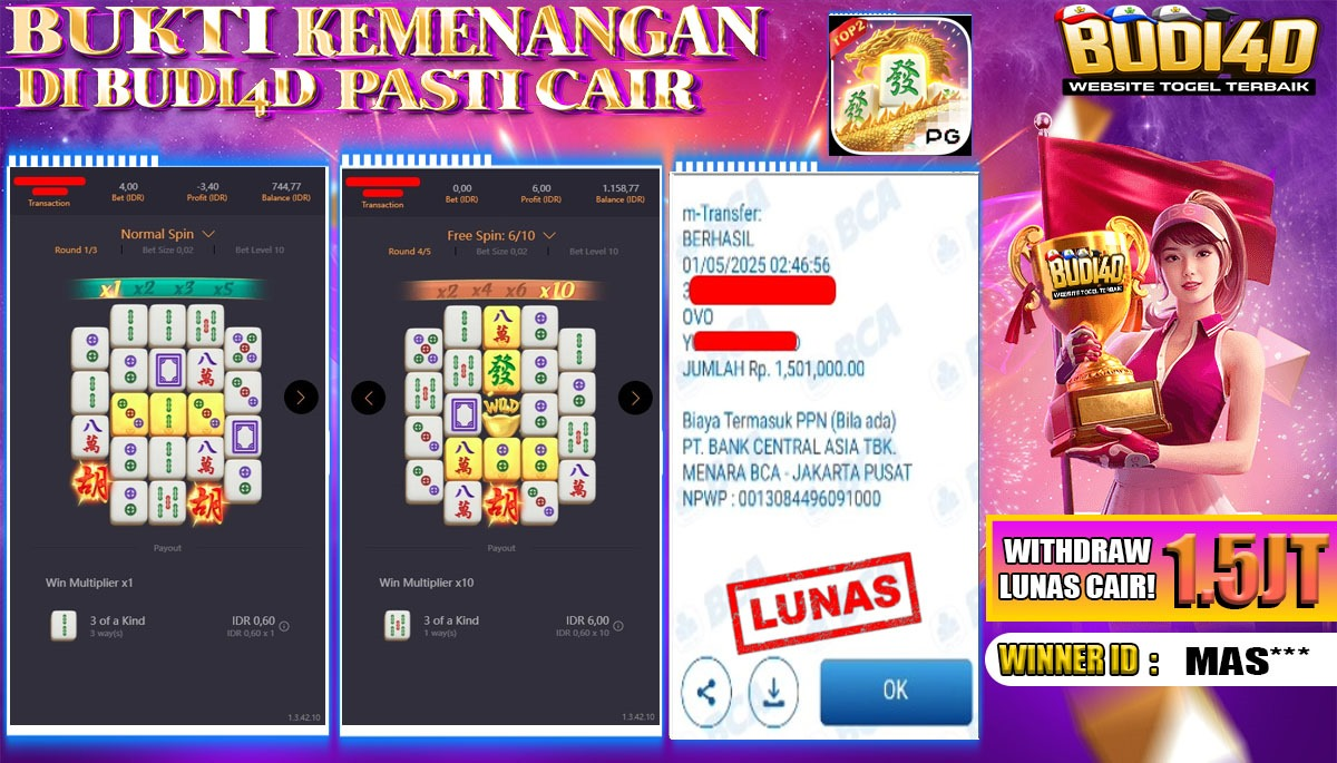 BUDI4D JACKPOT SLOT PGSOFT MAHJONG WAYS 2 Rp.1.501.000,- LUNAS