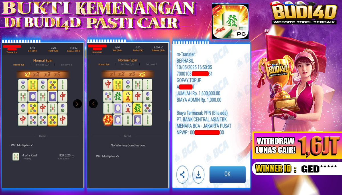BUDI4D JACKPOT SLOT PGSoft Mahjong Ways Rp.1.600.000,- LUNAS