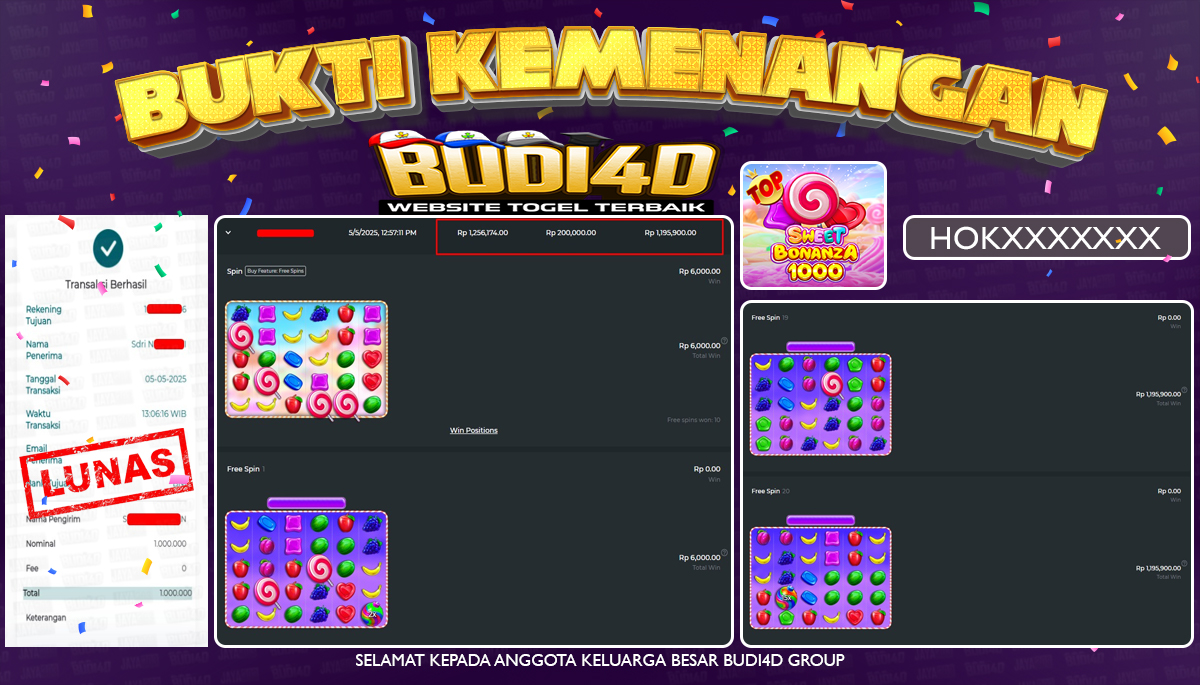 BUDI4D JACKPOT SLOT Pragmatic Play Sweet Bonanza 1000 Rp.1.000.000,- LUNAS