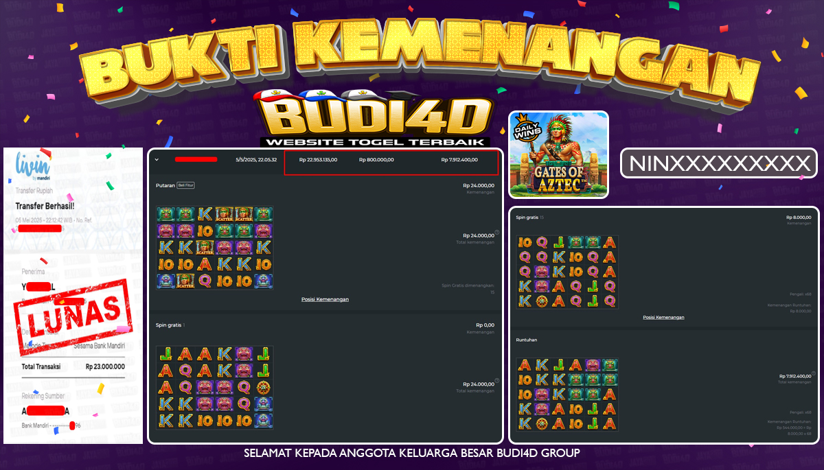 BUDI4D JACKPOT SLOT Pragmatic Play Gates of Aztec Rp.23.000.000,- LUNAS
