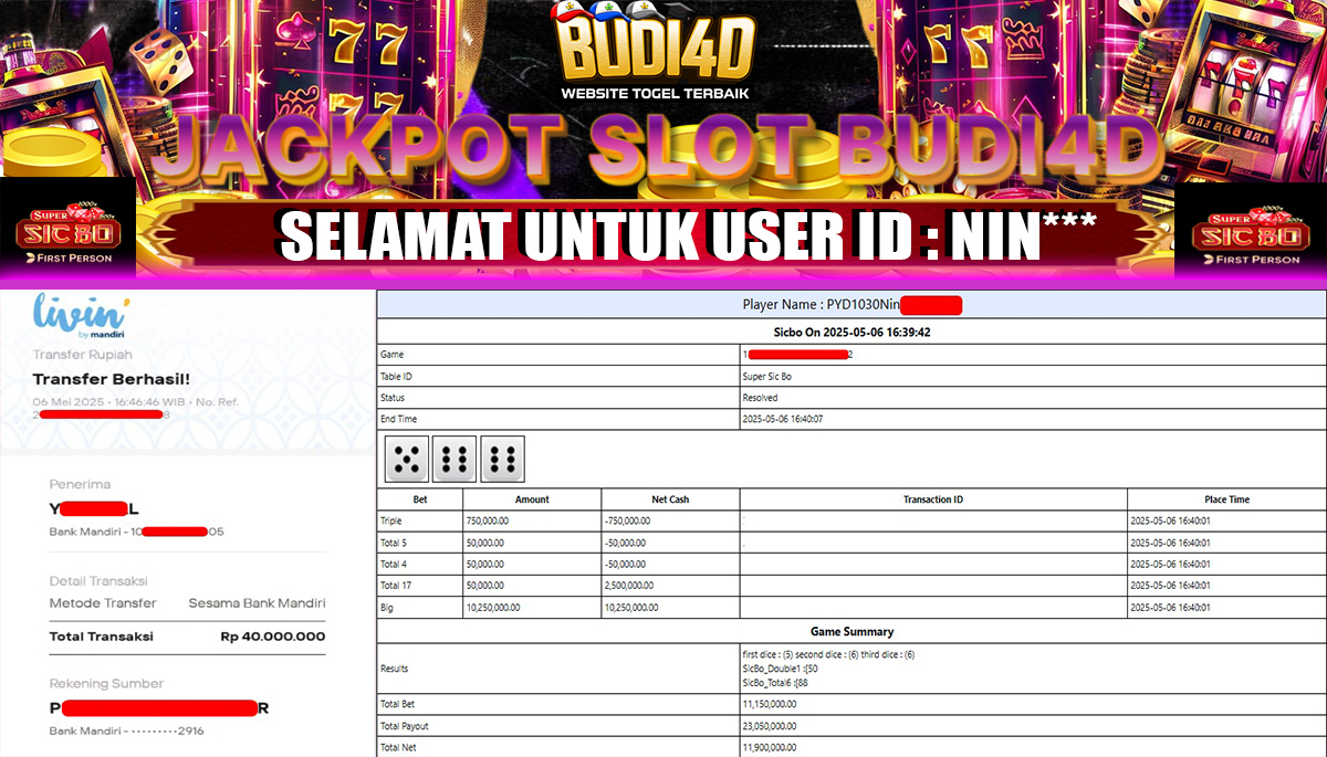 BUDI4D JACKPOT LIVE CASINO SIC BO Rp.40.000.000,- LUNAS