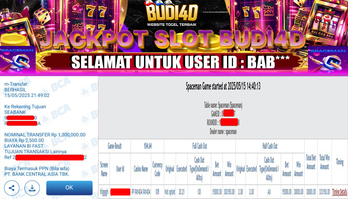 BUDI4D JACKPOT CASINO SPACEMAN Rp.1.300.000,- LUNAS