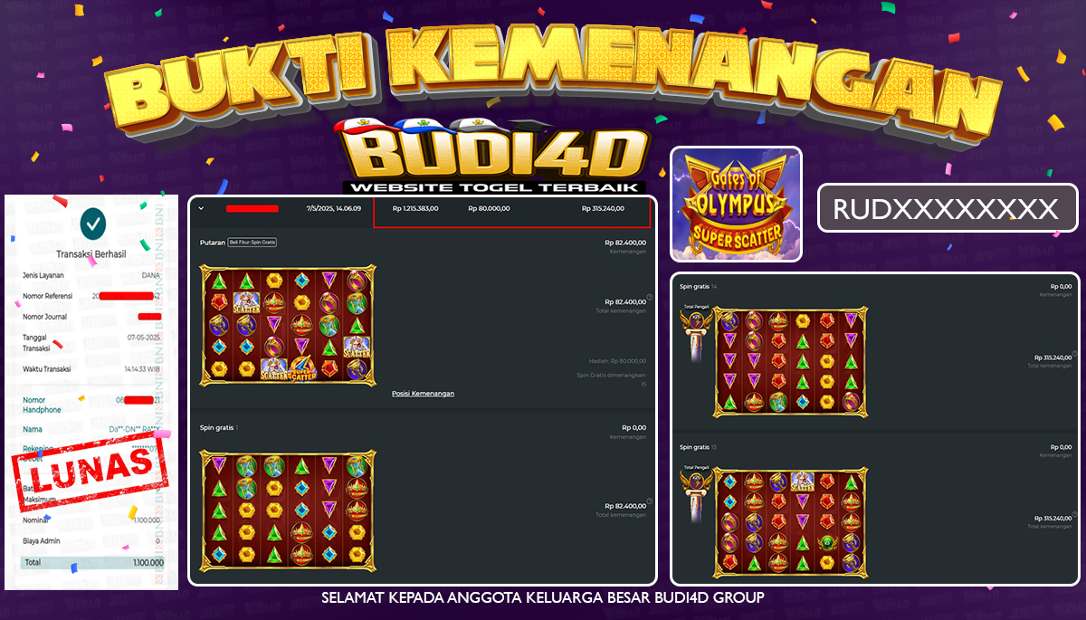 BUDI4D JACKPOT SLOT PRAGMATIC GATES OF OLYMPUS SUPER SCATTR Rp.1.100.000,- LUNAS