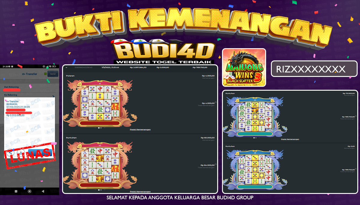 BUDI4D JACKPOT SLOT PRAGMATIC MAHJONG WINS 3 BLACKSCATTER  Rp.3.310.000,- LUNAS