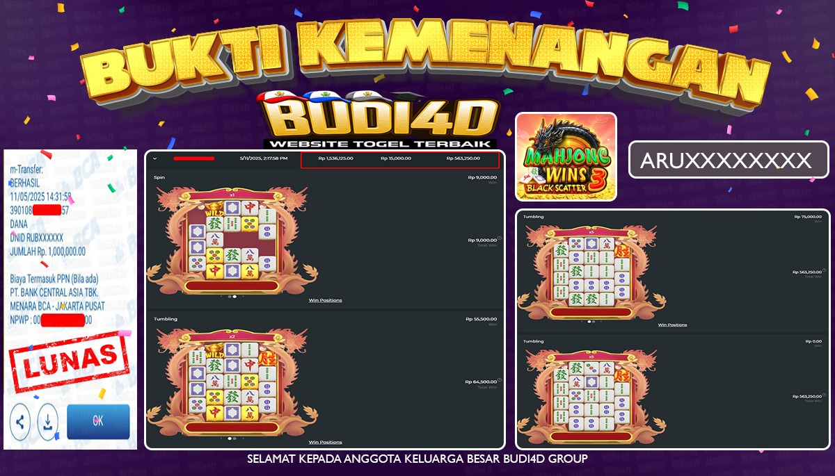 BUDI4D JACKPOT SLOT PRAGMATIC MAHJONG WINS 3 – BLACKSCATTER  Rp.1.000.000,- LUNAS