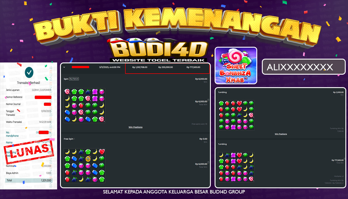 BUDI4D JACKPOT SLOT PRAGMATIC SWEET BONANZA XMAS  Rp.1.201.000,- LUNAS