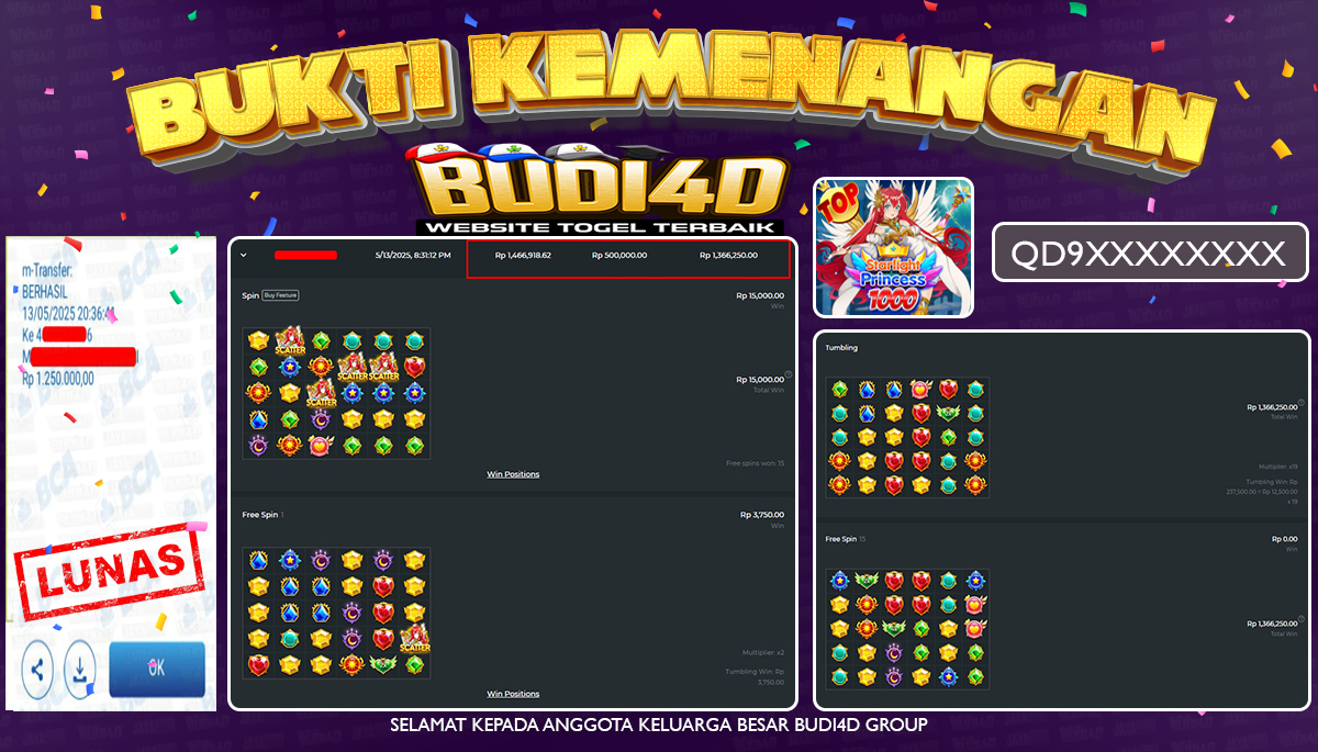 BUDI4D JACKPOT SLOT PRAGMATIC STARLIGHT PRINCESS 100  Rp.1.250.000,- LUNAS