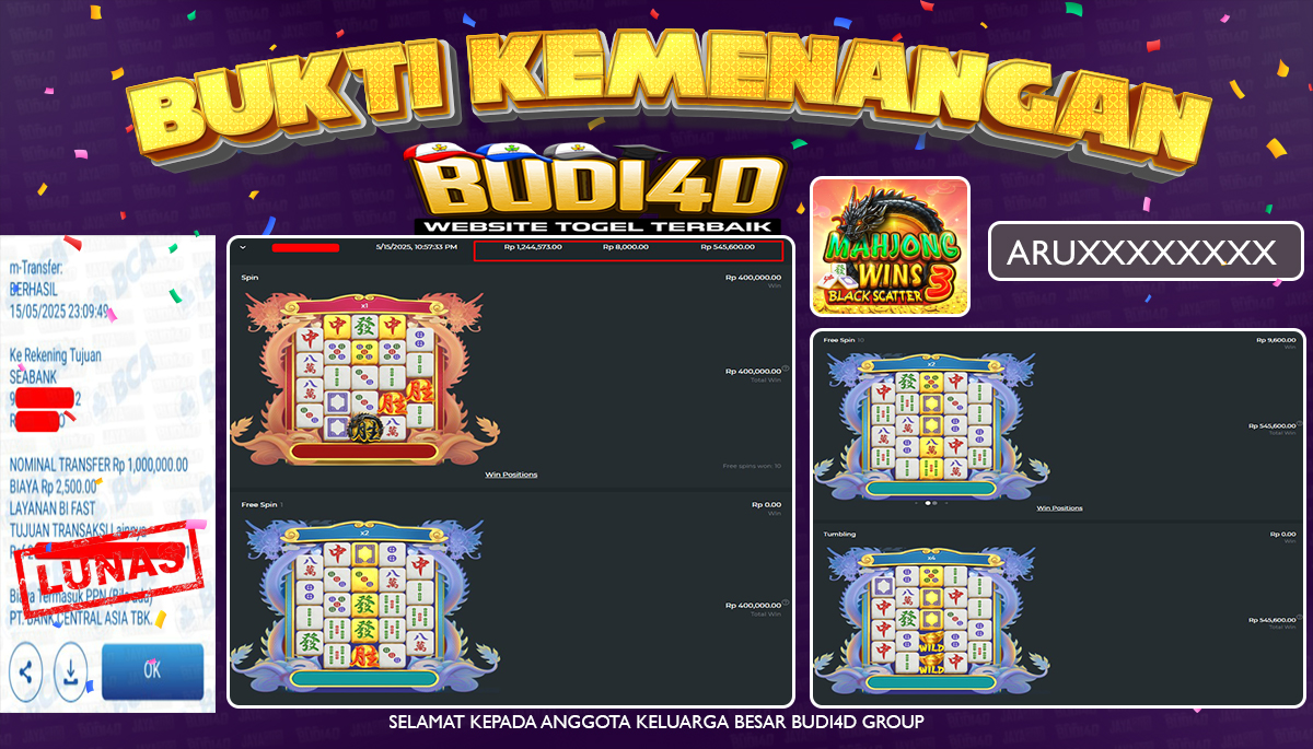 BUDI4D JACKPOT SLOT PRAGMATIC MAHJONG WINS 3 BLACKSCATTER  Rp.1.000.000,- LUNAS
