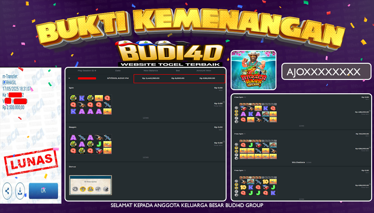 BUDI4D JACKPOT SLOT PRAGMATIC BIG BASS SPLASH  Rp.2.500.000,- LUNAS