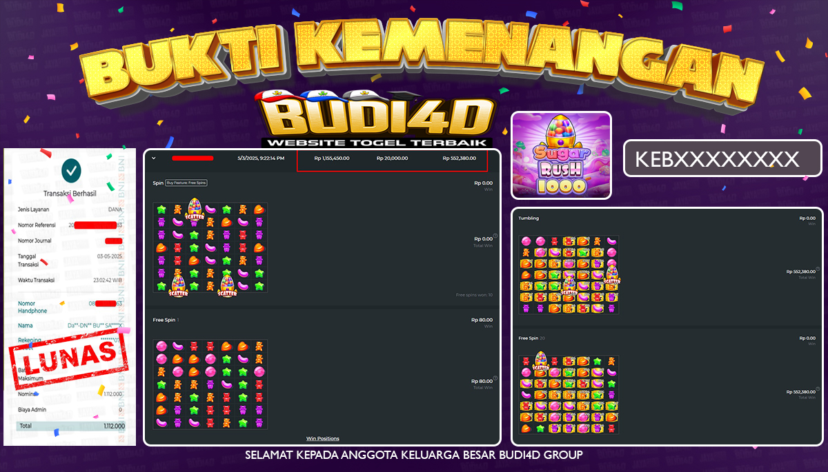 BUDI4D JACKPOT SLOT PRAGMATIC SUGAR RUSH 1000 Rp.1.112.000,- LUNAS
