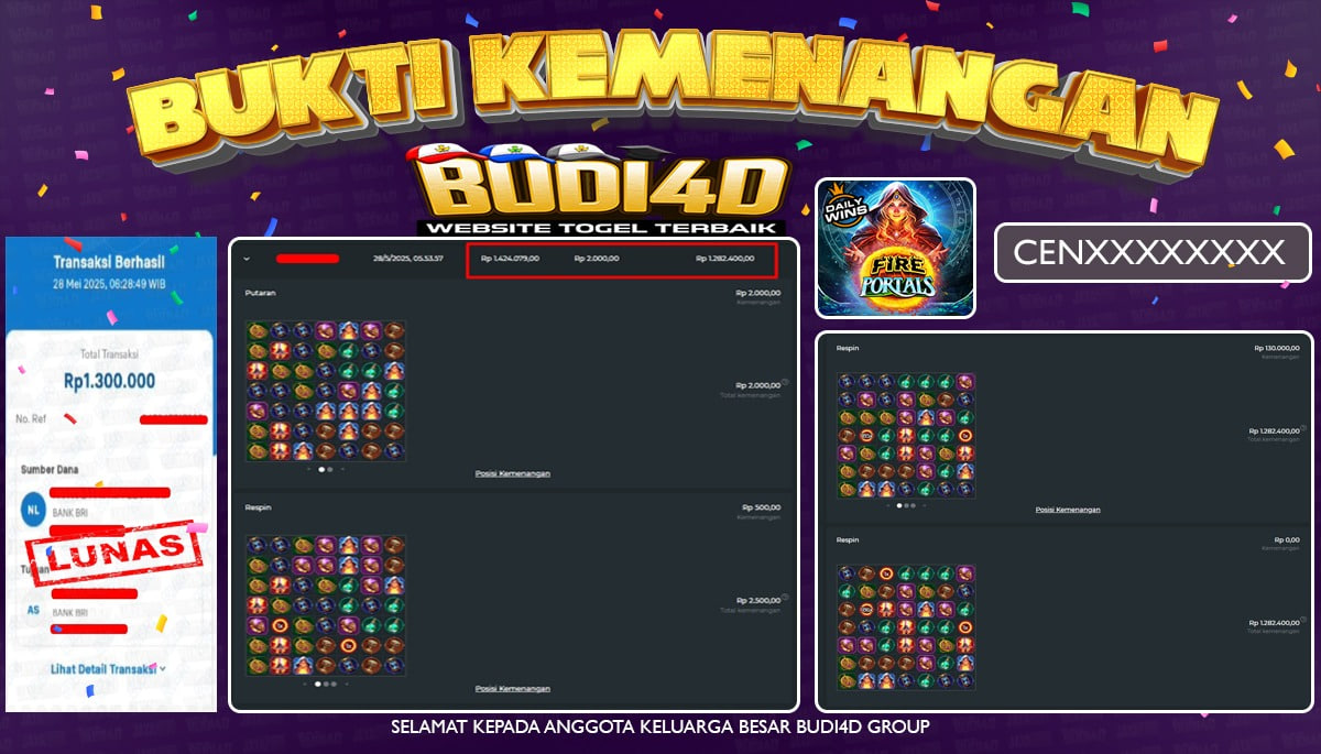 BUDI4D JACKPOT SLOT PRAGMATIC PLAY FIRE PORTALS Rp.1.300.000,- LUNAS