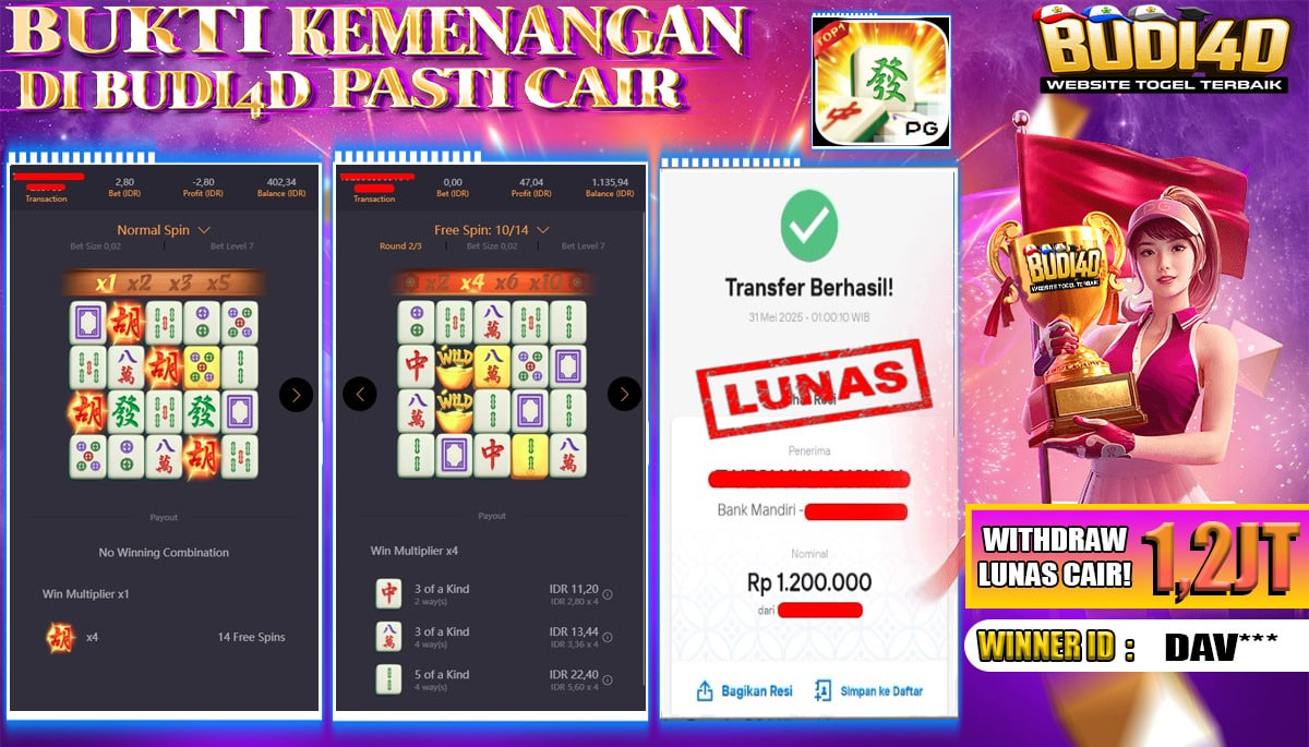 BUDI4D JACKPOT SLOT PGSOFT MAHJONG WAYS Rp.1.200.000,- LUNAS