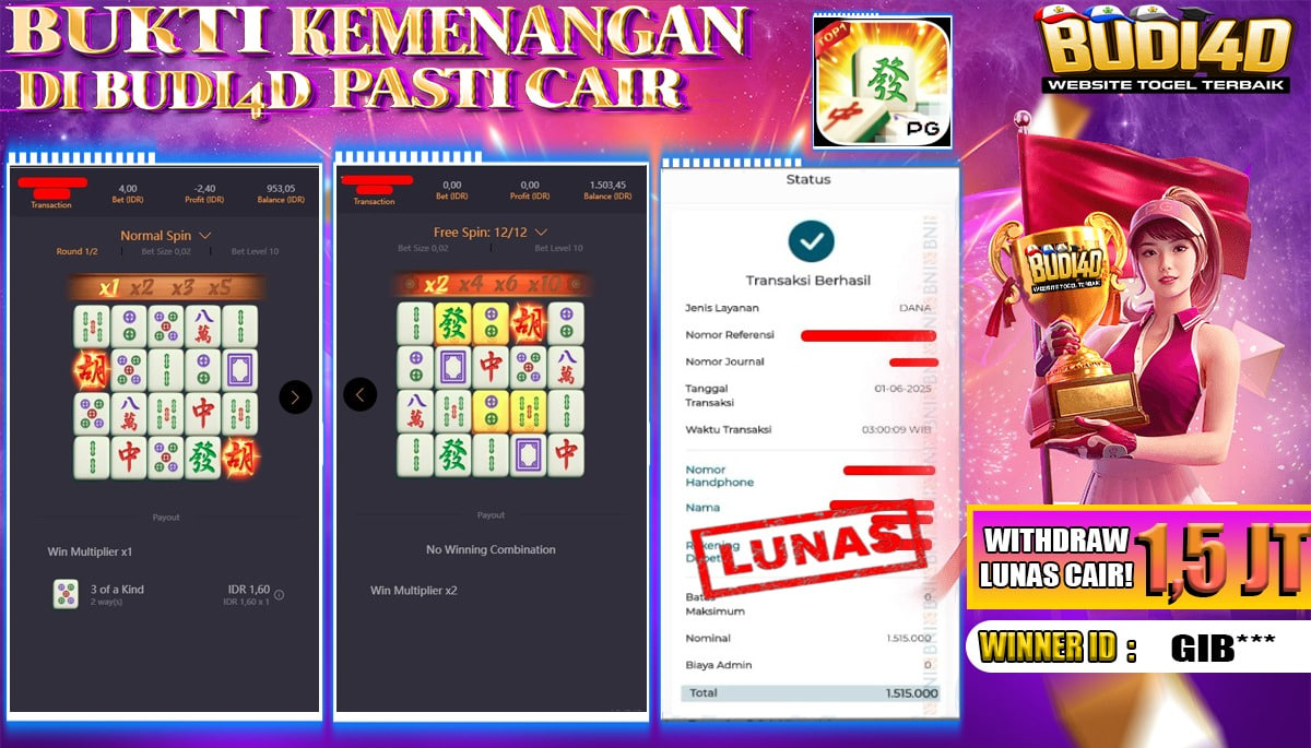 BUDI4D JACKPOT SLOT PGSOFT MAHJONG WAYS Rp.1.515.000,- LUNAS