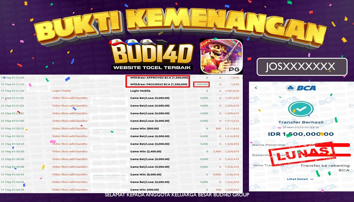 BUDI4D JACKPOT SLOT PGSOFT WILD BANDITO Rp.1.500.000,- LUNAS