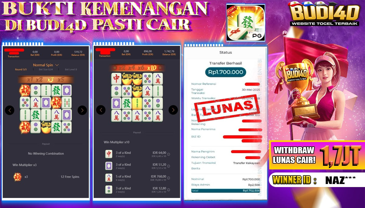 BUDI4D JACKPOT SLOT PGSOFT MAHJONG WAYS Rp.1.700.000,- LUNAS