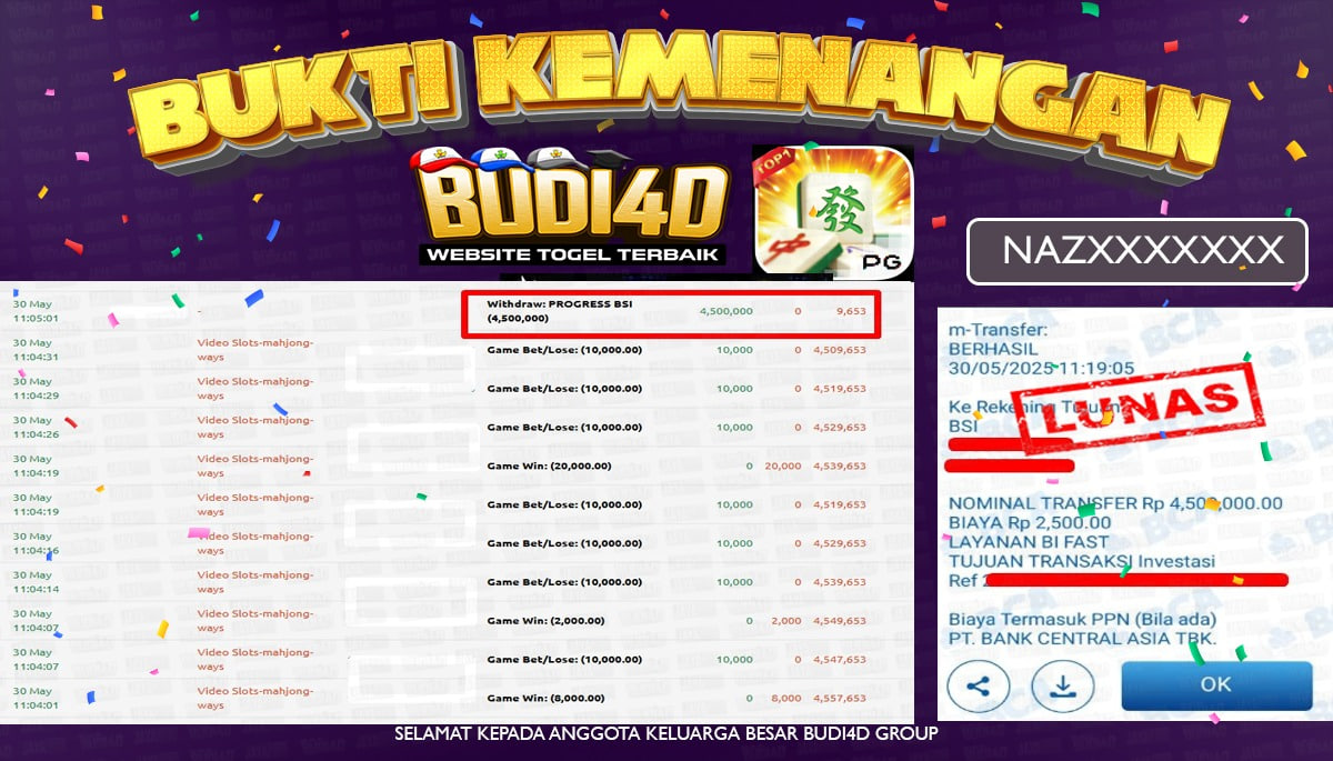 BUDI4D JACKPOT SLOT PGSOFT MAHJONG WAYS Rp.4.500.000,- LUNAS