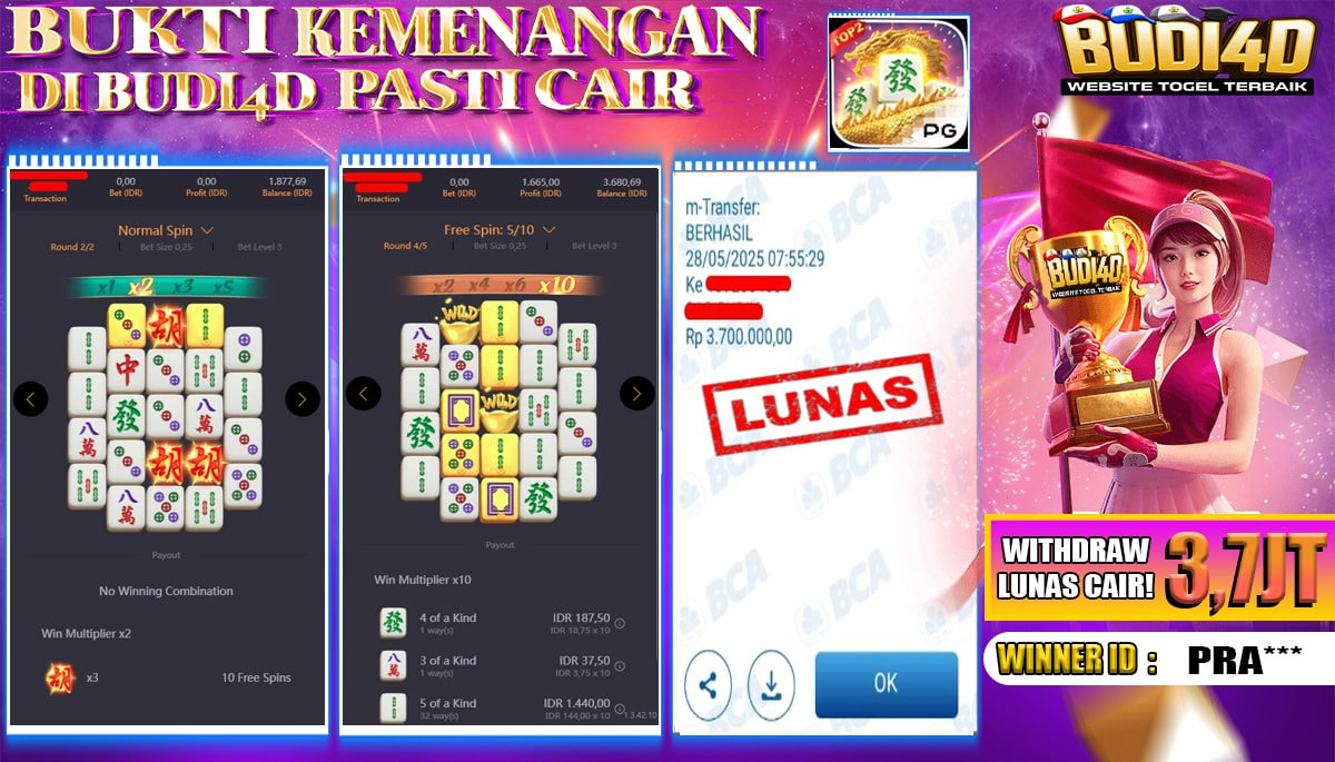 BUDI4D JACKPOT SLOT PGSOFT MAHJONG WAYS 2 Rp.3.700.000,- LUNAS