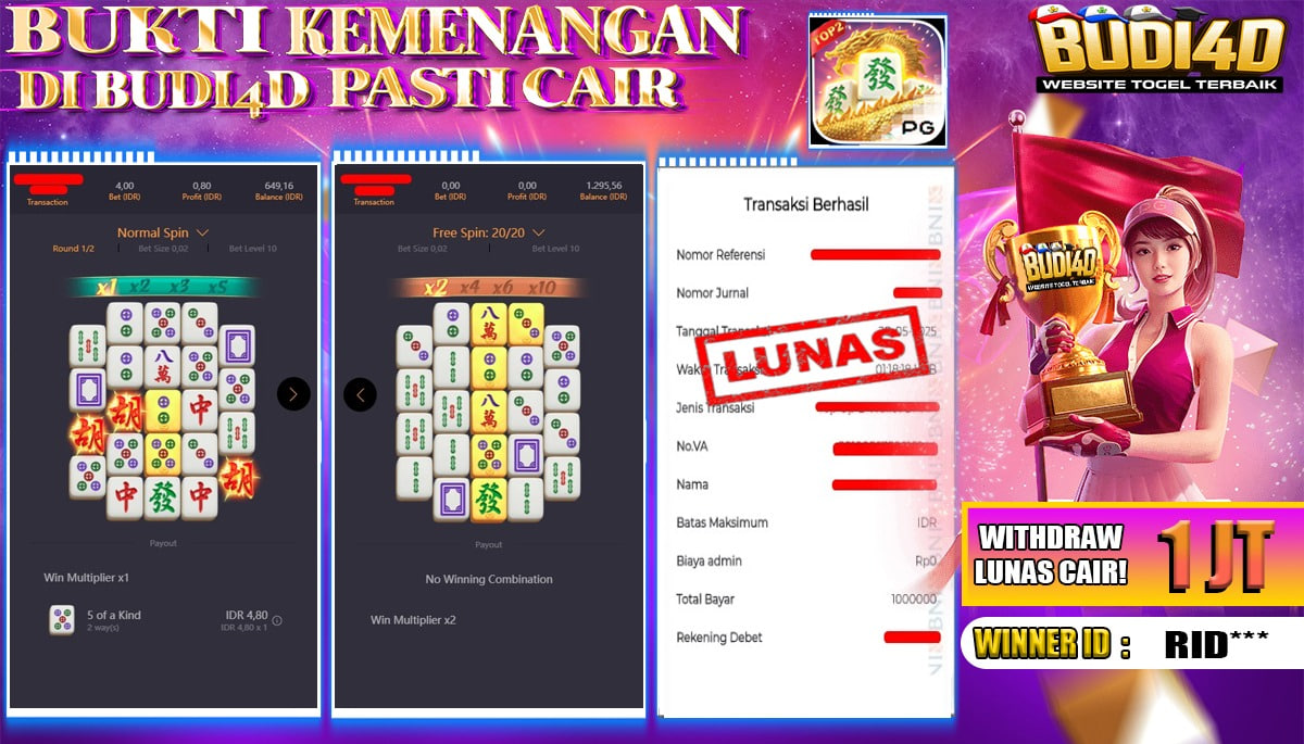 BUDI4D JACKPOT SLOT PGSOFT MAHJONG WAYS 2 Rp.1.000.000,- LUNAS