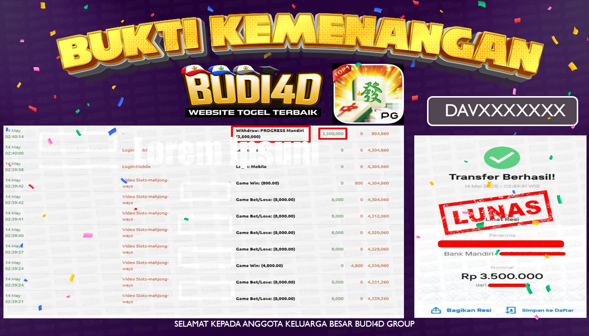 BUDI4D JACKPOT SLOT PG SOFT MAHJONG WAYS Rp.3.500.000,- LUNAS