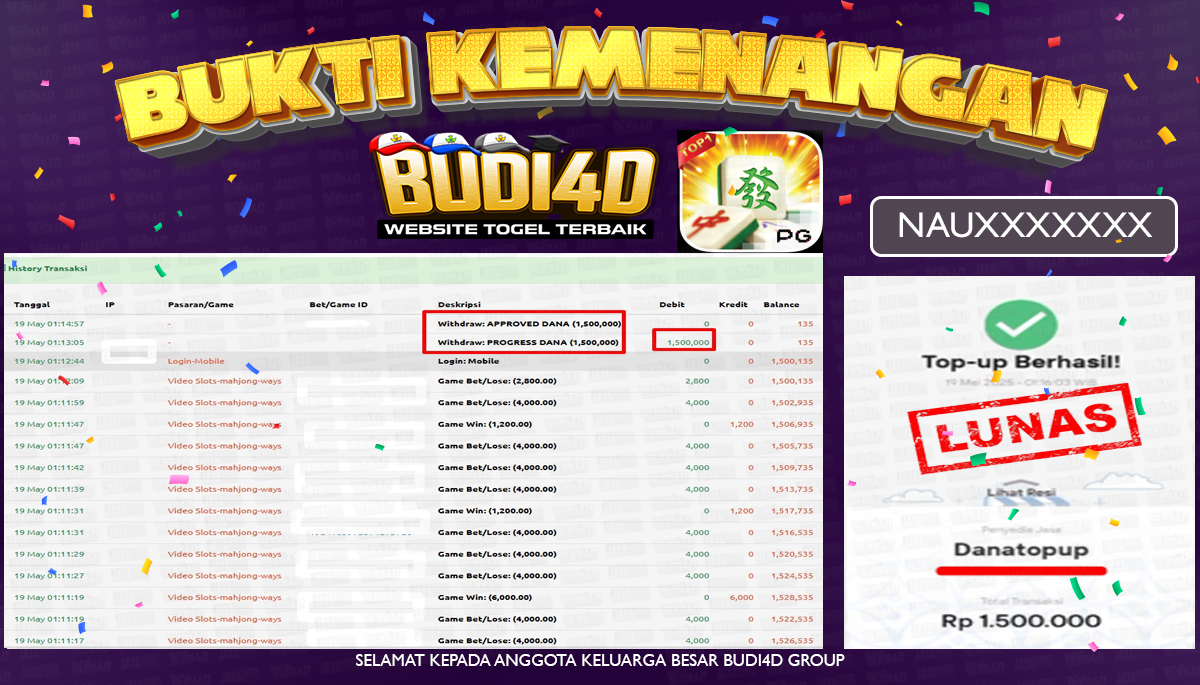 BUDI4D JACKPOT SLOT PGSOFT MAHJONG WAYS Rp.1.500.000,- LUNAS