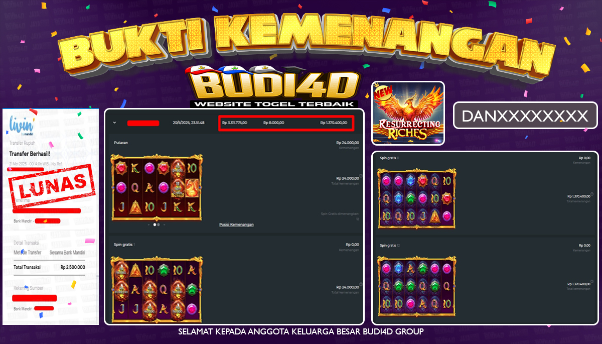 BUDI4D JACKPOT SLOT PRAGMATIC PLAY RESURRECTING RICHES Rp.2.500.000,- LUNAS