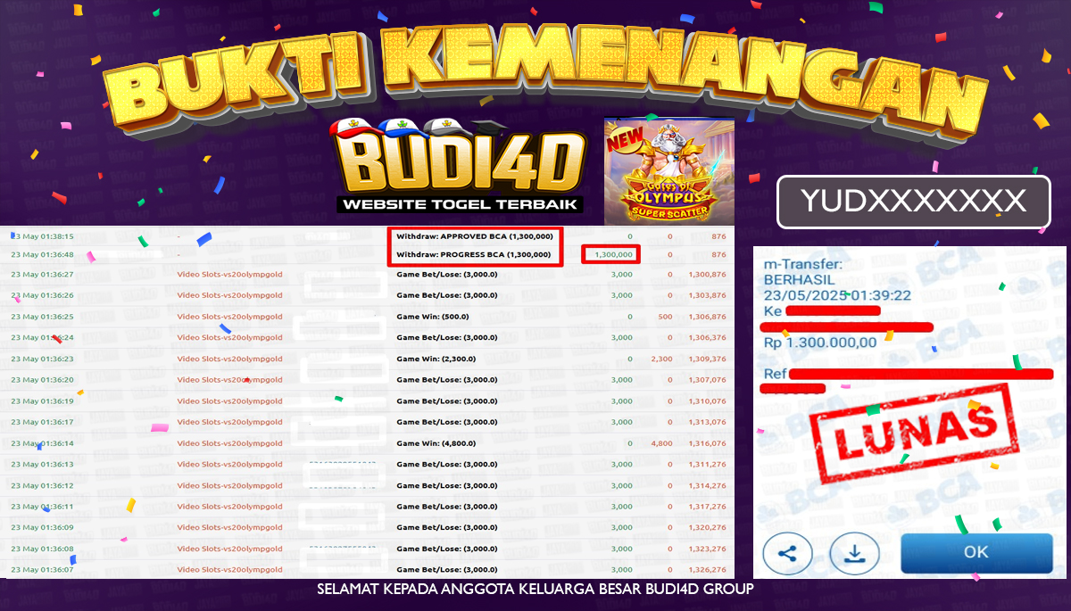 BUDI4D JACKPOT SLOT PRAGMATIC PLAY GATES OF OLYMPUS SUPER SCATTER Rp.1.300.000,- LUNAS