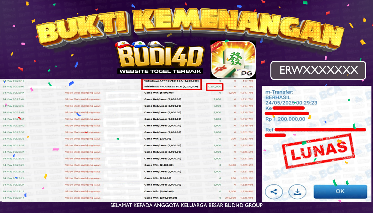 BUDI4D JACKPOT SLOT PGSOFT MAHJONG WAYS Rp.1.200.000,- LUNAS