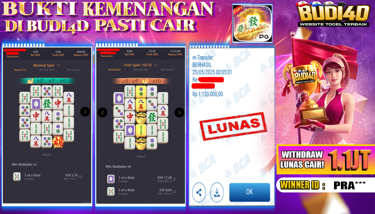 BUDI4D JACKPOT SLOT PGSOFT MAHJONG WAYS 2 Rp.1.120.000,- LUNAS