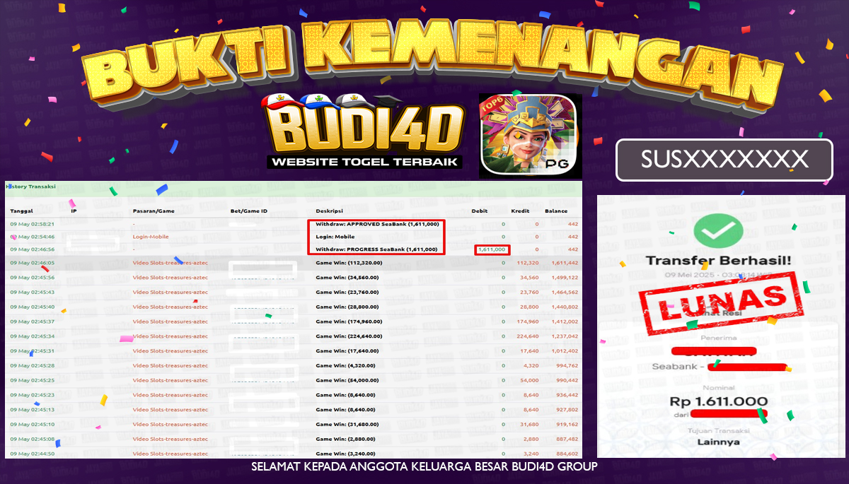 BUDI4D JACKPOT SLOT PG SOFT TREASURE OF AZTEC Rp.1.611.000,- LUNAS