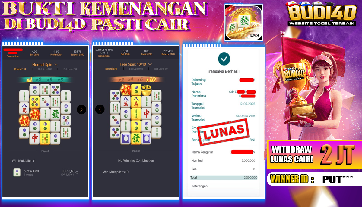 BUDI4D JACKPOT SLOT PG SOFT MAHJONG WAYS 2 Rp.2.000.000,- LUNAS