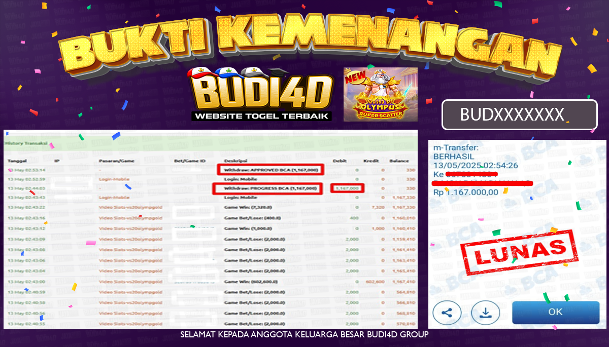 BUDI4D JACKPOT SLOT GATES OF OLYMPUS  SUPER SCATTER Rp.1.167.000,- LUNAS