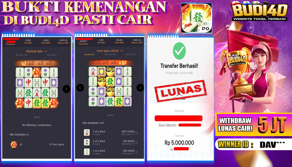 BUDI4D JACKPOT SLOT PGSOFT MAHJONG WAYS Rp.5.000.000,- LUNAS